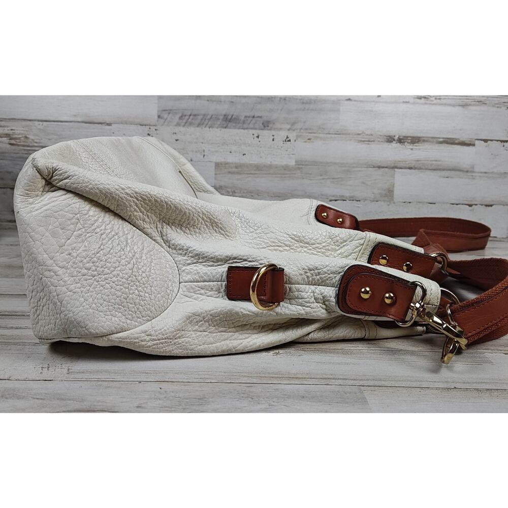 CYNTHIA ROWLEY XL Ivory/Brown Pebbled Leather Convertible Satchel/Shoulder Bag - Picture 4 of 16